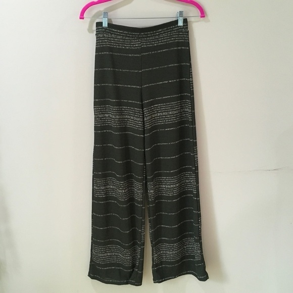 Zara Basic Wide Legged Pants Size Small 4 Olive Green w/S stripes Sheer - Picture 3 of 5